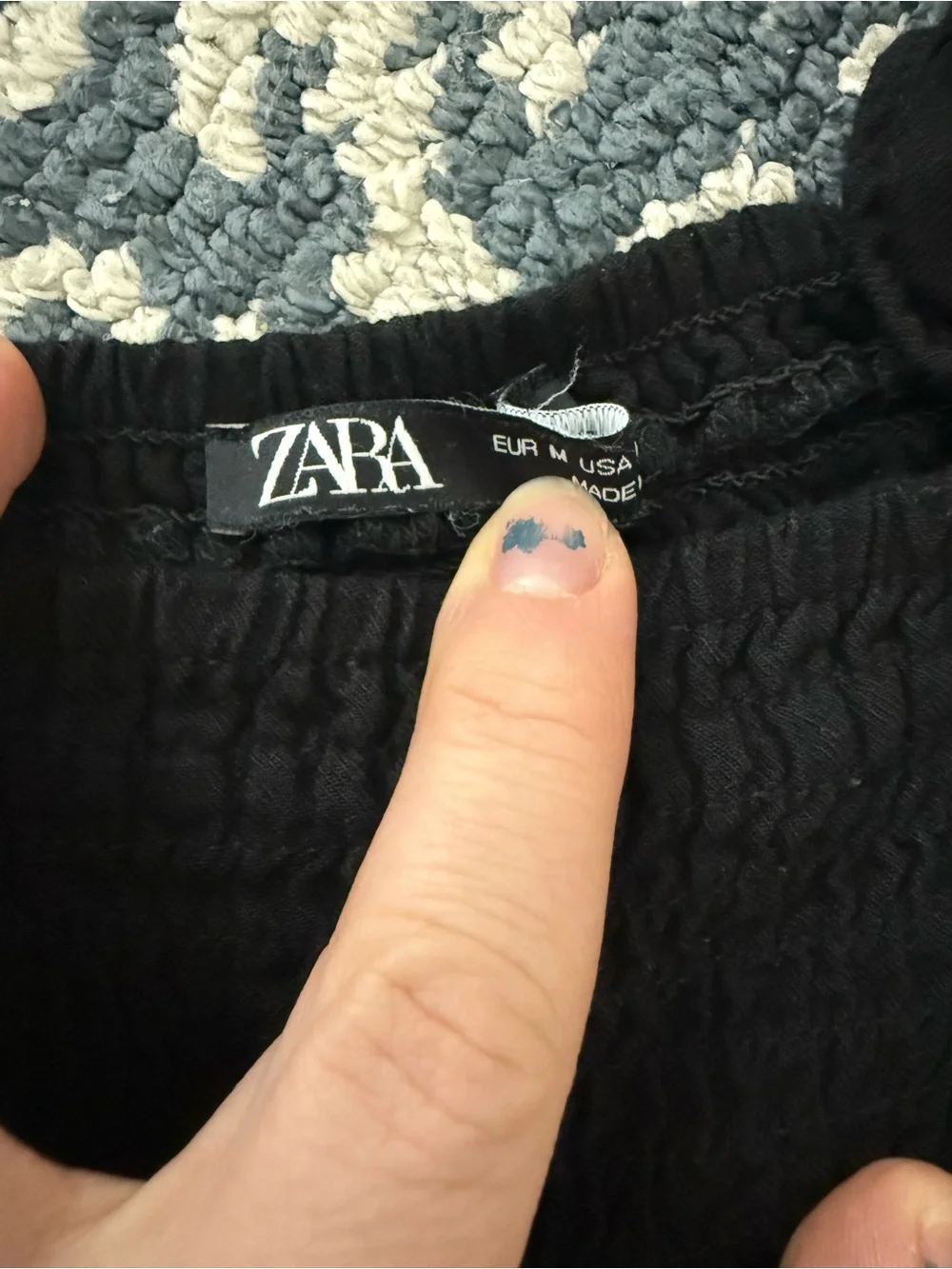 Zara Black Smocked Puff-Sleeve Crop Top